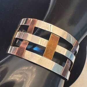 RLM Studio Robert Lee Morris Sterling Silver. Copper and Brass Cuff Bracelet